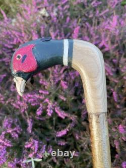 Welsh Handcrafted Carved Cock Pheasant Head Handle Walking Stick
