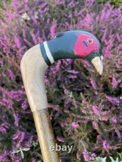 Welsh Handcrafted Carved Cock Pheasant Head Handle Walking Stick