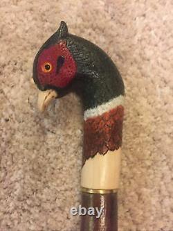 Welsh Handcrafted Carved Cock Pheasant Head Handle Walking Stick