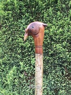 Welsh Handcrafted Carved Cock Pheasant Head Handle Walking Stick