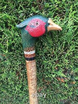 Welsh Handcrafted Carved Cock Pheasant Head Handle Walking Stick