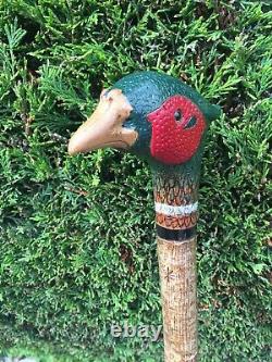 Welsh Handcrafted Carved Cock Pheasant Head Handle Walking Stick