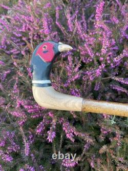Welsh Handcrafted Carved Cock Pheasant Head Handle Walking Stick