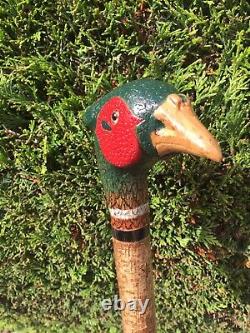 Welsh Handcrafted Carved Cock Pheasant Head Handle Walking Stick