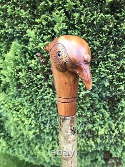 Welsh Handcrafted Carved Cock Pheasant Head Handle Walking Stick