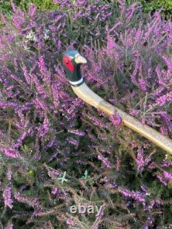Welsh Handcrafted Carved Cock Pheasant Head Handle Walking Stick