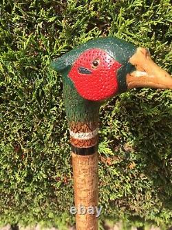 Welsh Handcrafted Carved Cock Pheasant Head Handle Walking Stick