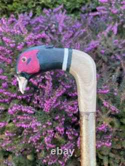 Welsh Handcrafted Carved Cock Pheasant Head Handle Walking Stick