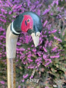 Welsh Handcrafted Carved Cock Pheasant Head Handle Walking Stick