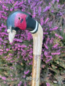 Welsh Handcrafted Carved Cock Pheasant Head Handle Walking Stick