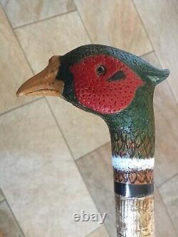 Welsh Handcrafted Carved Cock Pheasant Head Handle Walking Stick