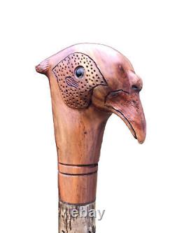 Welsh Handcrafted Carved Cock Pheasant Head Handle Walking Stick