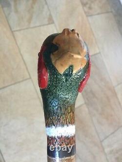 Welsh Handcrafted Carved Cock Pheasant Head Handle Walking Stick