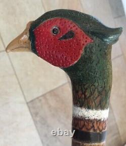 Welsh Handcrafted Carved Cock Pheasant Head Handle Walking Stick