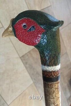 Welsh Handcrafted Carved Cock Pheasant Head Handle Walking Stick