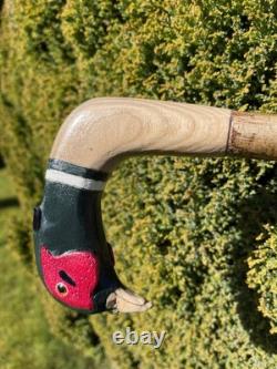 Welsh Handcrafted Carved Cock Pheasant Head Handle Walking Stick