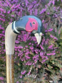 Welsh Handcrafted Carved Cock Pheasant Head Handle Walking Stick