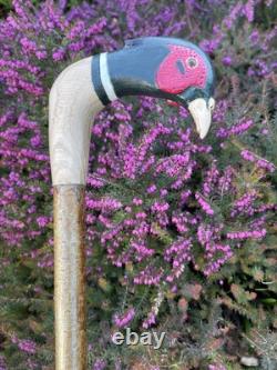 Welsh Handcrafted Carved Cock Pheasant Head Handle Walking Stick