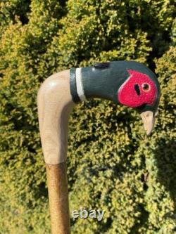 Welsh Handcrafted Carved Cock Pheasant Head Handle Walking Stick