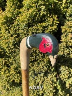 Welsh Handcrafted Carved Cock Pheasant Head Handle Walking Stick