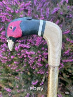 Welsh Handcrafted Carved Cock Pheasant Head Handle Walking Stick