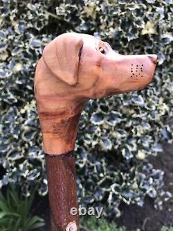 Welsh Handcrafted Carved Fox Red Labrador Head Handle Walking Stick