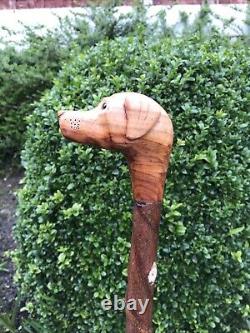 Welsh Handcrafted Carved Fox Red Labrador Head Handle Walking Stick