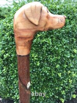 Welsh Handcrafted Carved Fox Red Labrador Head Handle Walking Stick