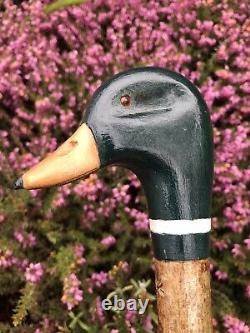 Welsh Handcrafted Carved Mallard Drake head walking stick