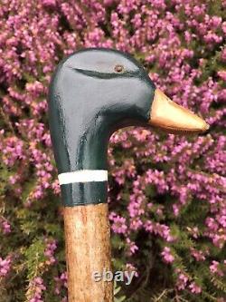 Welsh Handcrafted Carved Mallard Drake head walking stick