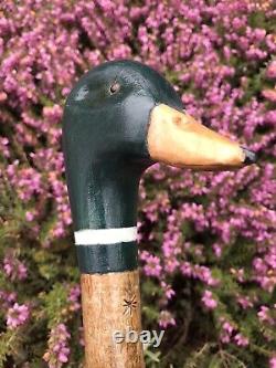 Welsh Handcrafted Carved Mallard Drake head walking stick