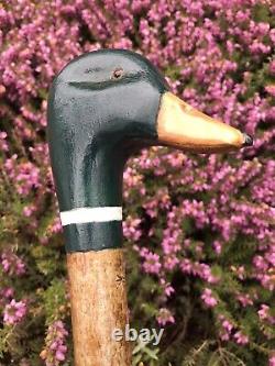 Welsh Handcrafted Carved Mallard Drake head walking stick