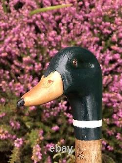 Welsh Handcrafted Carved Mallard Drake head walking stick