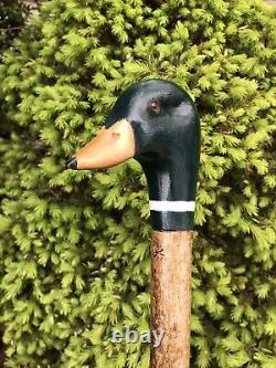 Welsh Handcrafted Carved Mallard Drake head walking stick