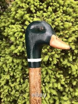 Welsh Handcrafted Carved Mallard Drake head walking stick