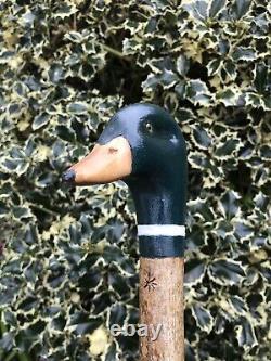 Welsh Handcrafted Carved Mallard Drake head walking stick