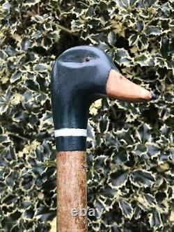 Welsh Handcrafted Carved Mallard Drake head walking stick