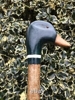 Welsh Handcrafted Carved Mallard Drake head walking stick