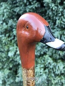 Welsh Handcrafted Carved Pochard Duck Head Handle Walking Stick