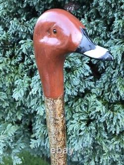 Welsh Handcrafted Carved Pochard Duck Head Handle Walking Stick