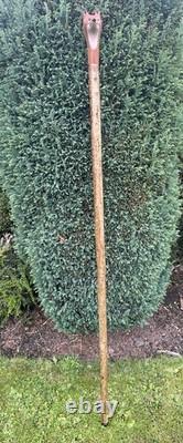 Welsh Handcrafted Hazel travelling walking stick. With carved Fox Head Handle