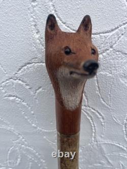Welsh Handcrafted Hazel travelling walking stick. With carved Fox Head Handle