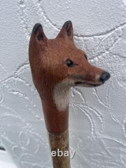 Welsh Handcrafted Hazel travelling walking stick. With carved Fox Head Handle