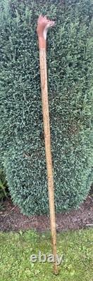 Welsh Handcrafted Hazel travelling walking stick. With carved Fox Head Handle