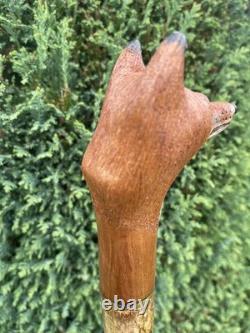 Welsh Handcrafted Hazel travelling walking stick. With carved Fox Head Handle
