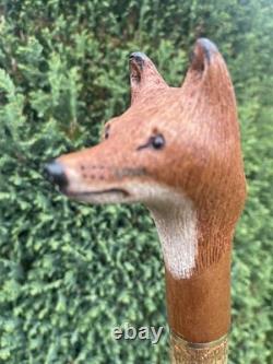 Welsh Handcrafted Hazel travelling walking stick. With carved Fox Head Handle