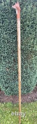 Welsh Handcrafted Hazel travelling walking stick. With carved Fox Head Handle