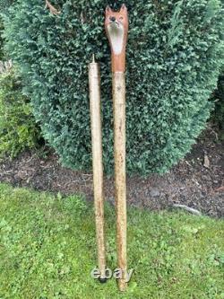 Welsh Handcrafted Hazel travelling walking stick. With carved Fox Head Handle