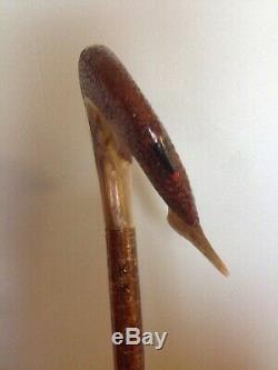 Welsh Handcrafted Ram's Horn Carved LeapingTrout Walking Stick Hazel Shaft