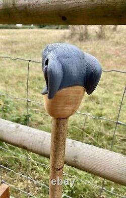 Whippet Head Hand Carved in Lime wood Country Walking stick on Hazel Shank